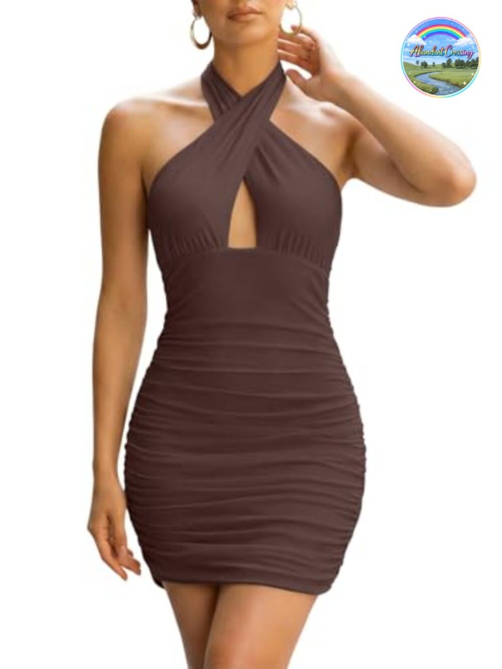Women's Sexy Halter Mini Dress Bodycon Backless Criss Cross Ruched Party Night